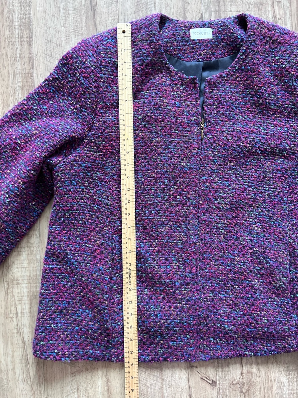Wool blend Koret textured multi-color tweed jacket zip front closure Bouclé - Picture 4 of 9